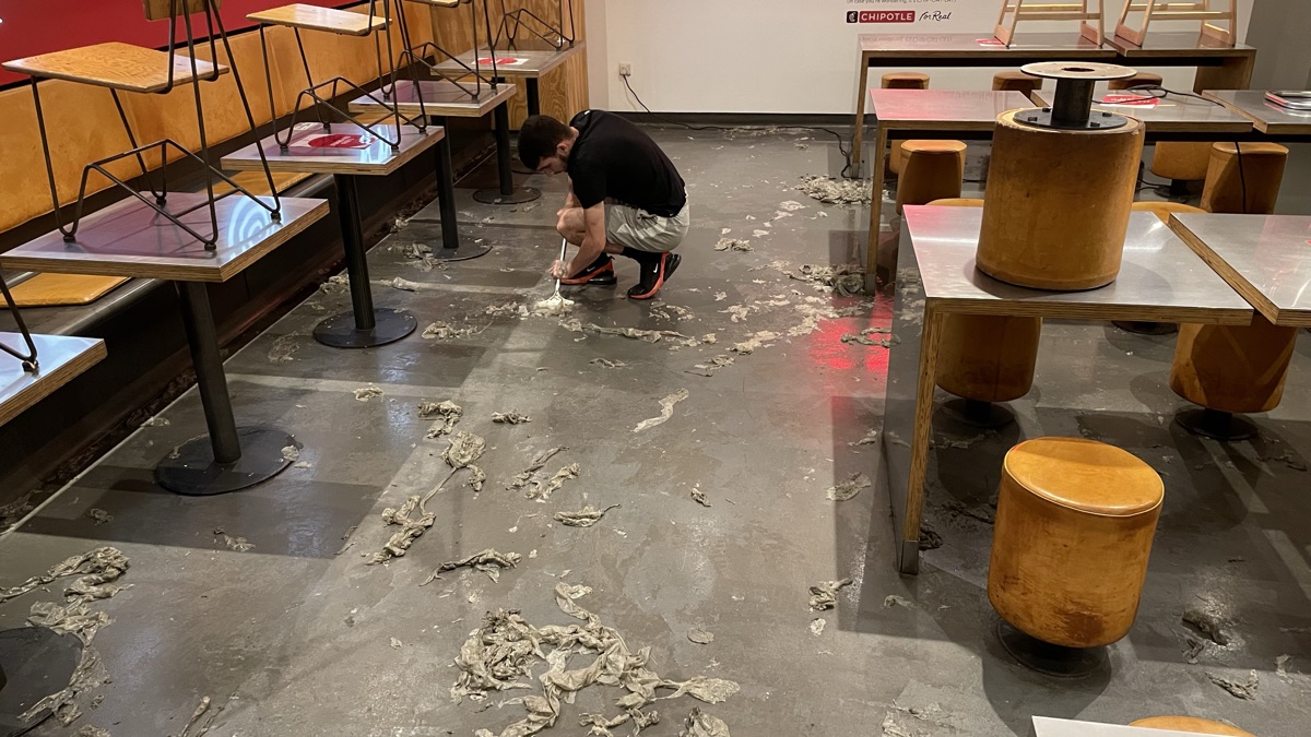 Stripping the old sealer from a restaurant floor